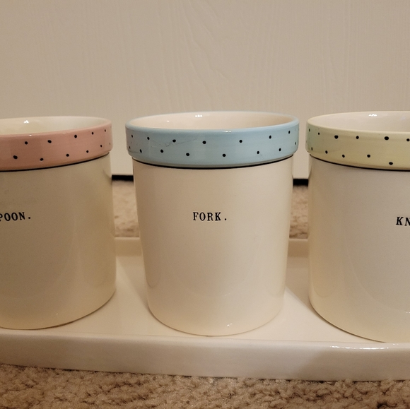 Rae Dunn Ceramic Cutlery Container Set - Picture 4 of 9